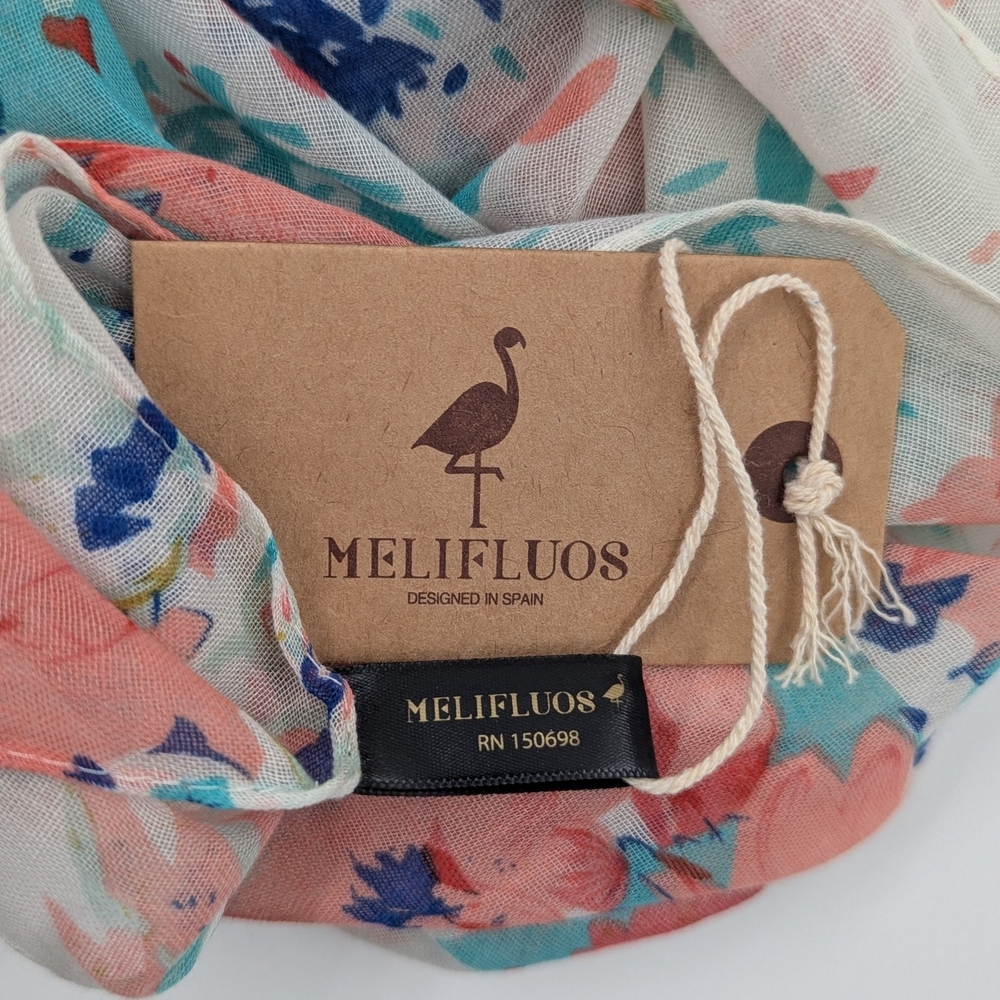 Melifluous Coral & Blue Floral Scarf | 35" x 70" - Picture 3 of 6